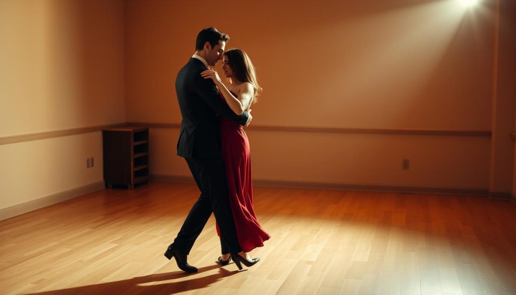 A couple elegantly dressed individuals dancing bachata in a warm, inviting studio setting. Soft, even lighting illuminates their graceful movements as they glide across the wooden floor, their bodies in perfect sync. The background is slightly blurred, putting the focus squarely on the dancers and their captivating technique. The mood is one of effortless fluidity and joy, hinting at the transformative power of this sensual Latin dance. A couple elegantly dressed individuals dancing bachata in a warm, inviting studio setting. Soft, even lighting illuminates their graceful movements as they glide across the wooden floor, their bodies in perfect sync. The background is slightly blurred, putting the focus squarely on the dancers and their captivating technique. The mood is one of effortless fluidity and joy, hinting at the transformative power of this sensual Latin dance.